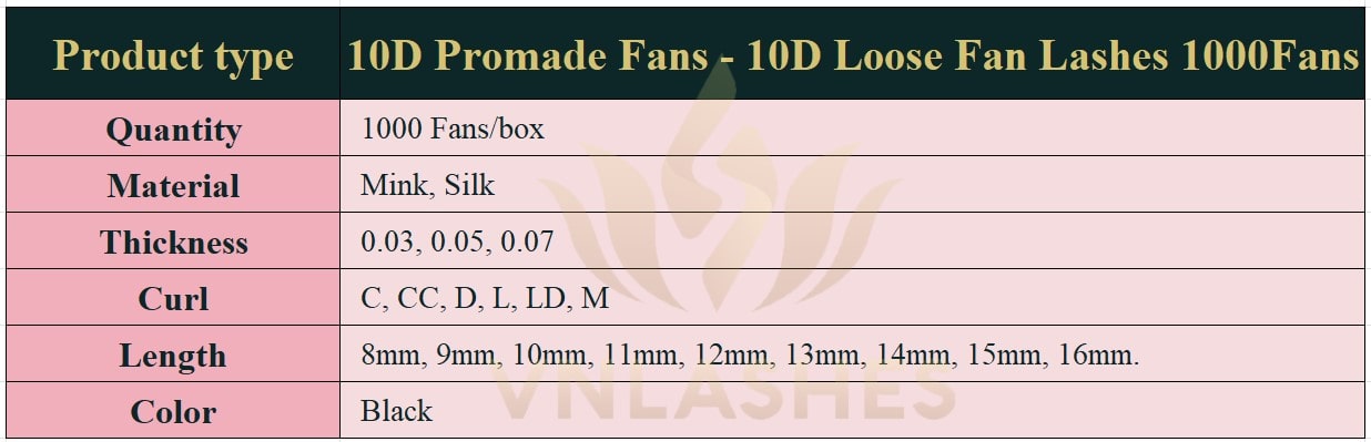 Product information Loose Promade Fans 10D - 1000Fans - Premium Quality Promade Loose Fans - VNLASHES