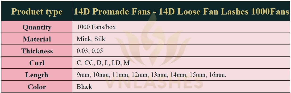 Product information Loose Promade Fans 14D - 1000Fans - Premium Quality Promade Loose Fans - VNLASHES