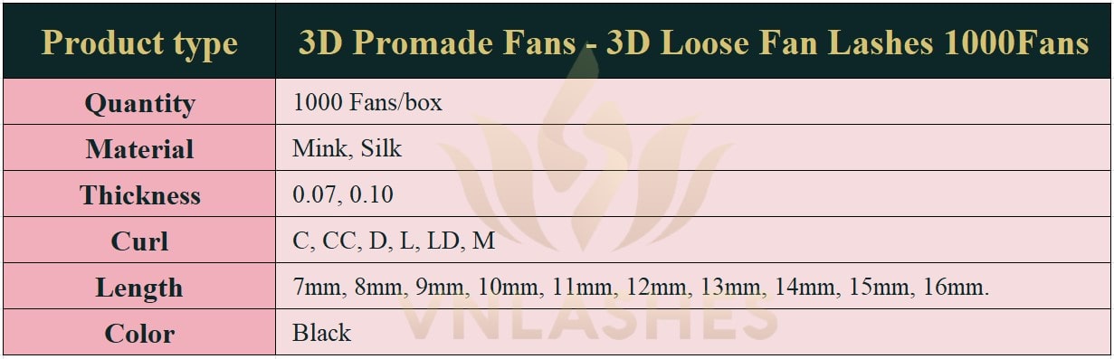 Product information Loose Promade Fans 3D - 1000Fans - Premium Quality Promade Loose Fans - VNLASHES