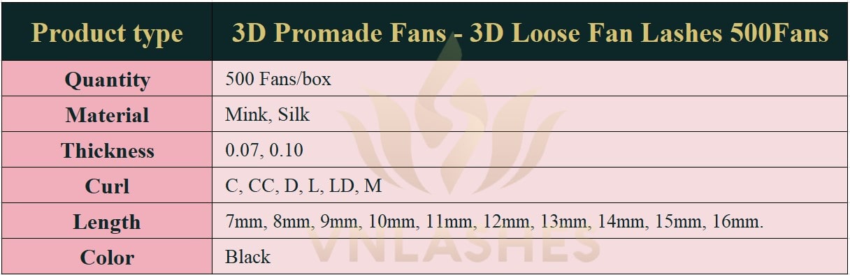 Product information Loose Promade Fans 3D - 500Fans - Premium Quality Promade Loose Fans - VNLASHES