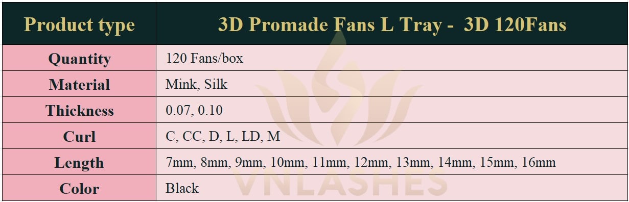 Product information Promade Fans L Tray 3D - 120Fans - Promade Fans Eyelash Extensions -VNLASHES