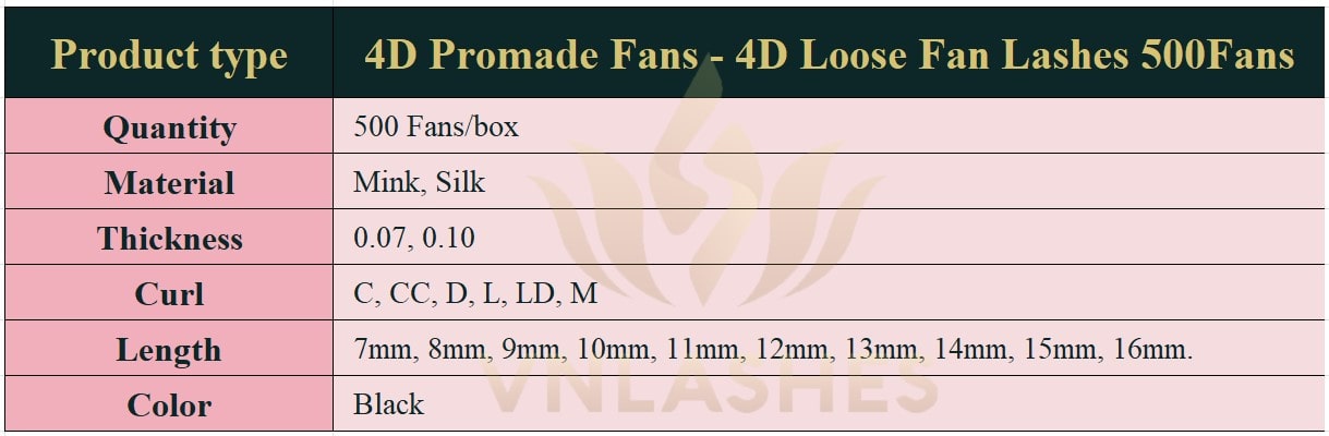 Product information Loose Promade Fans 4D - 500Fans - Premium Quality Promade Loose Fans - VNLASHES