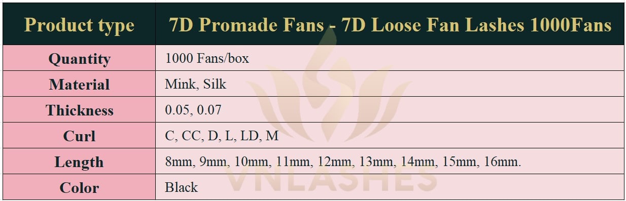 Product information Loose Promade Fans 7D - 1000Fans - Premium Quality Promade Loose Fans - VNLASHES