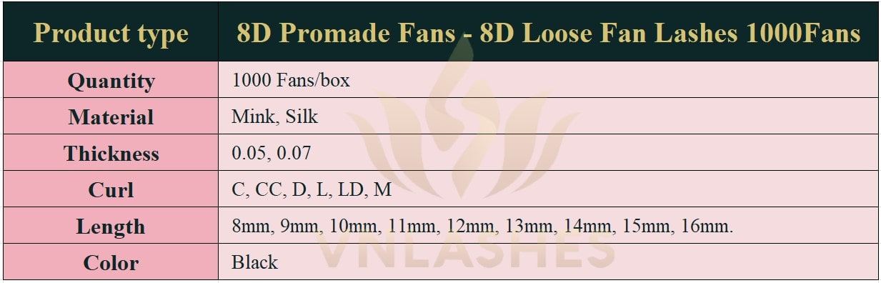 Product information Loose Promade Fans 8D - 1000Fans - Premium Quality Promade Loose Fans - VNLASHES