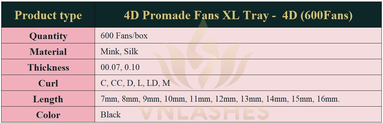 Product informationPromade Fans XL Tray 4D - 600Fans - Premade Fans Eyelash Extensions -VNLASHES