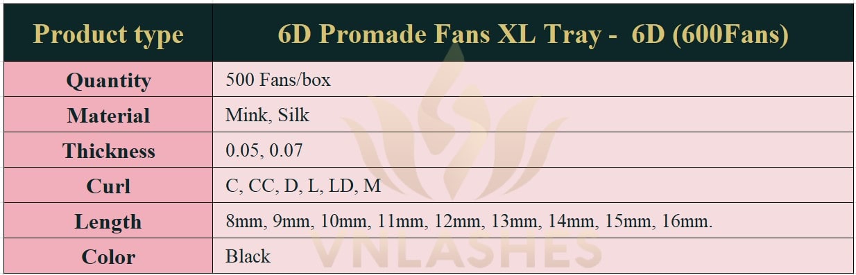 Product information Premade Fans XL Tray 6D - 600Fans - Premade Fans Eyelash Extensions -VNLASHES