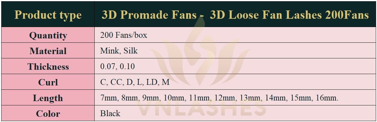 Product information Loose Promade Fans 3D - 200Fans - Premium Quality Promade Loose Fans - VNLASHES