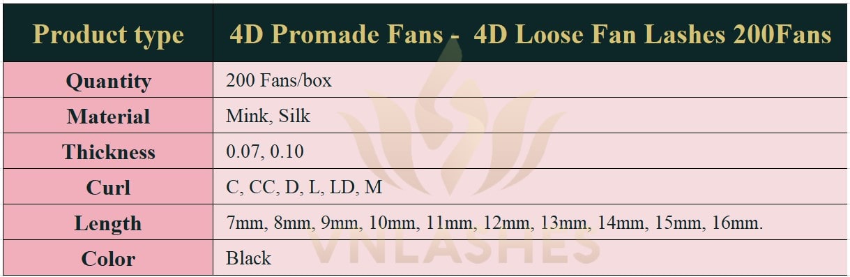 Product information Loose Promade Fans 4D - 200Fans - Premium Quality Promade Loose Fans - VNLASHES