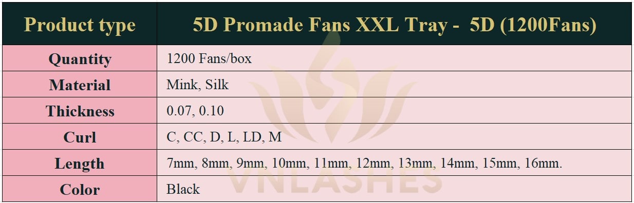 Promade Fans 5D XXL Tray - 1200Fans - Premade Fans Volume Eyelash Extensions -VNLASHES