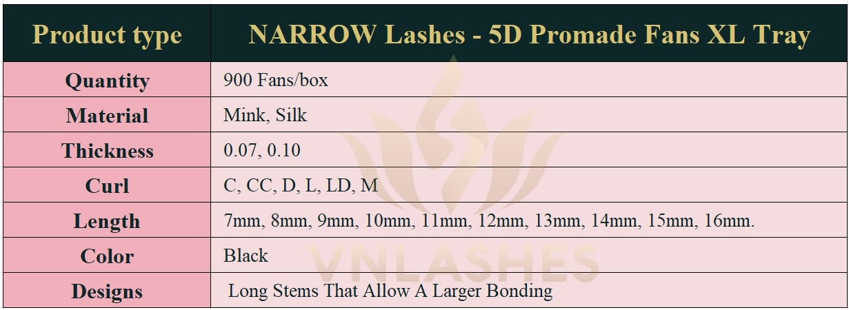 Product information Narrow Fans XL Tray 5D -1000Fans - Premade Fans Eyelash Extensions -VNLASHES